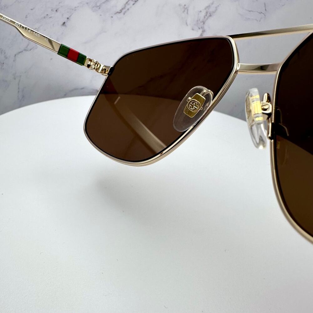 New GUCCI Sunglasses Gold Metal Square Aviator Pilot Red Green Web Logo Mens - Picture 10 of 16